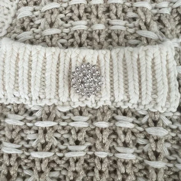 Express Wmns Cream Gold Cardigan Rhinestone Buttons Sz M Preppy Town Country - Picture 4 of 7